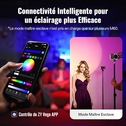 ZHIYUN Fiveray M60 Ultra 60W RGB Video Light [Official] LED Light for Camera, Cold Shoe, LED Video Lighting, APP Control, 4500mAh Battery, 2500K~10000K, 430g, Portable Streaming Lamp for YT TK