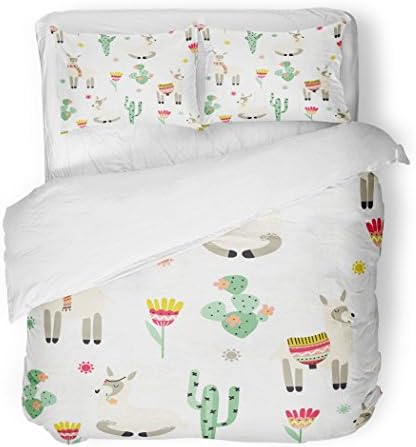 SanChic Duvet Cover Set Llama Alpaca South America Lama and Cactus Decorative Bedding Set with 2 Pillow Cases Full/Queen Size