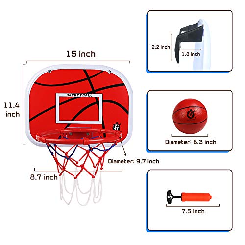 yoptote Mini Basketball Hoop Over The Door Backboard 15”x11.5” Rim Combo with Ball Pump Gift for Kids Toddler Youth Boys Men Party Favor Indoor Family Game