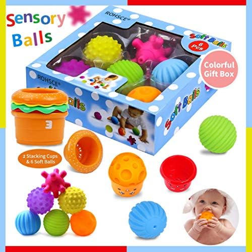 Sensory Balls for Kids – Textured Multi Ball Set for Babies & Toddlers, 6 Colorful Soft and Squeezy Sensory Toys with Stacking Cups – Stress Relief Toy for Kids & Sensory Balls for Toddlers