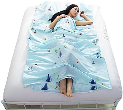 Campstoor Lightweight Warm Roomy 100% Cotton Sleeping Bag Liner Sleep Sack Comfortable Envelope Sleeping Bag for Travel (Aqua Green, 90"X 47")