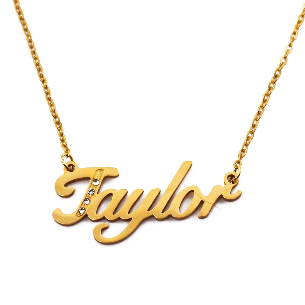 Kigu Name Necklace Taylor - Gold Tone - Custom Name Necklace - Personalised Jewellery for Ladies- Customised Jewellery for Girls- Custom Pendant Taylor