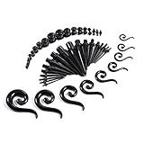 BodyJ4You 54 Pieces Gauges Kit Black Spiral Hanger Tapers and Plugs 14G-00G Stretching Kit - 27 Pairs