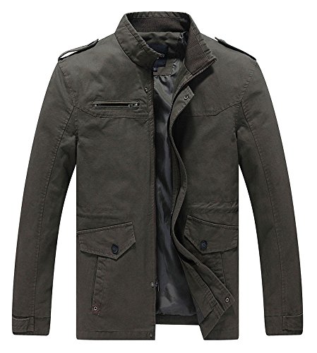 Lega Men's Casual Thick Jacket Cotton Stand Collar Windbreaker, Green,XL