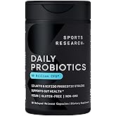 Sports Research Daily Probiotics with Prebiotics, 60 Billion CFU - Vegan Capsules for Gut Health & Digestive Support, Probiotics for Women & Men - Non-GMO Verified & Gluten Free - 30 Count