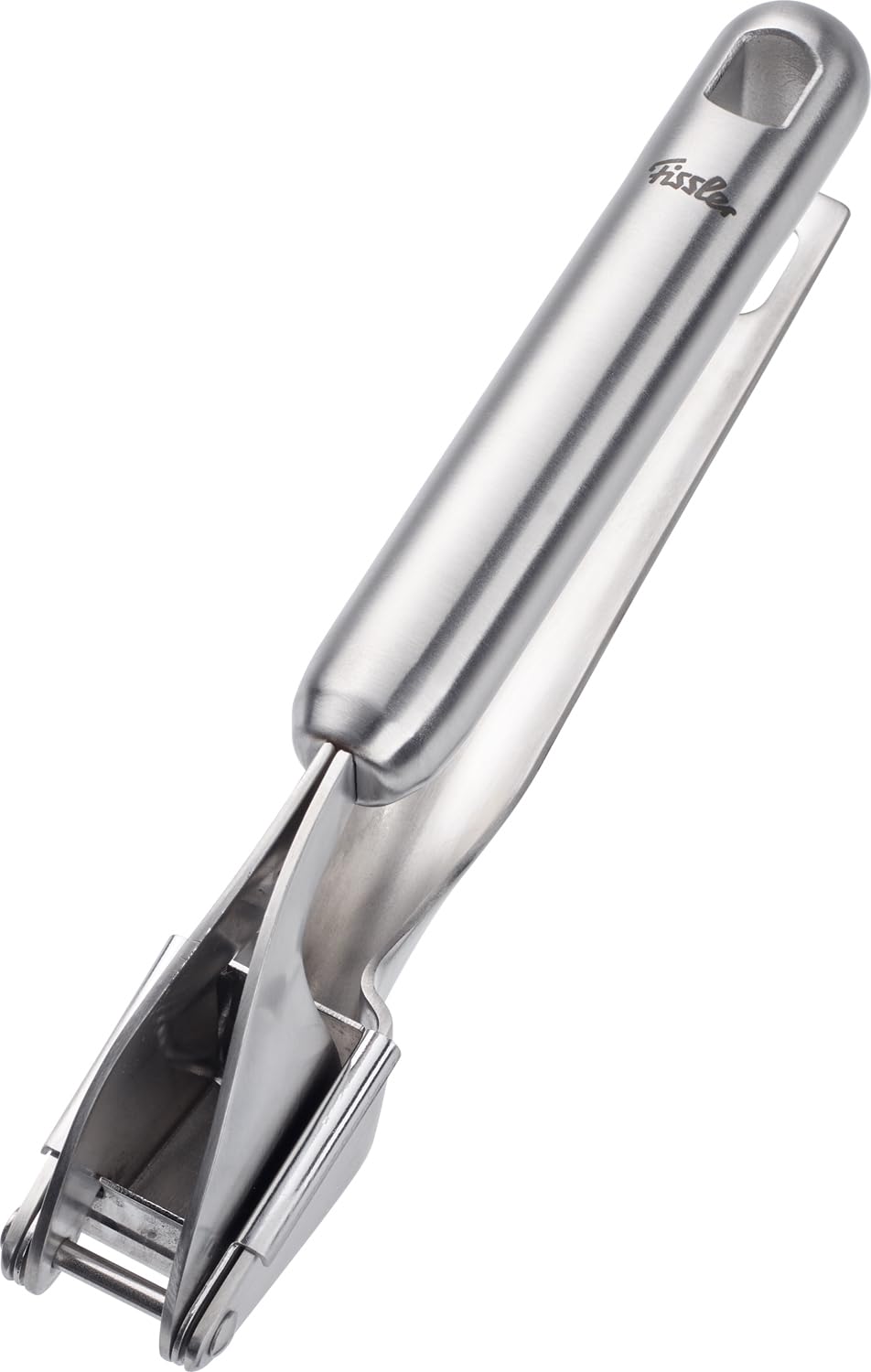 Fissler Essential/Edelstahl-Knoblauchpresse (20 cm) zerkleinert Knoblauch & Ingwer, mit Aufhänge-Öse -Spülmaschinen-geeignet
