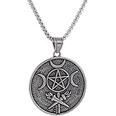 YWMAN Hecate Tripple Moon Goddess Necklace, Stainless Steel Witches Double-Sided Pendant, Pagan Wiccan Magic Egyptian Amulet Jewelry for Women Men