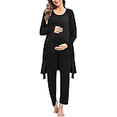 SWOMOG Maternity Nursing Robe Set 3 PCS Postpartum Breastfeeding Pajamas Hospital Pregnancy Pjs Double Layer Lounge Set