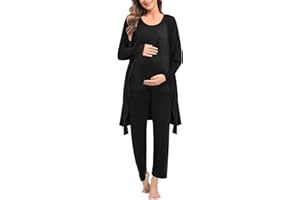 SWOMOG Maternity Nursing Robe Set 3 PCS Postpartum Breastfeeding Pajamas Hospital Pregnancy Pjs Double Layer Lounge Set