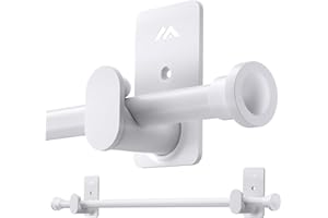 SIMEWIN No Drill Curtain Rods No Drilling for Windows 30 to 60 Inches,5/8 Inch Diameter No Drill Curtain Rod Set with 3M Adhesive Brackets,White