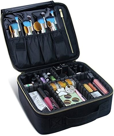 Makeup Train Case 2 layer Professional Travel Makeup Bag Cosmetic Case Organizer Portable Storage Bag for Cosmetics Makeup Brushes Toiletry Travel Accessories Jewelry Essential oil 10.03" Black