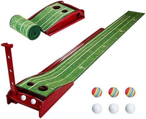 Golf Putting Green Mat with Auto Ball Return, Crystal Velvet Mat and Solid Wood Base, Mini Golf Game Practice Equipment Training Mat Gift for Men Home Office Indoor Outdoor Use Golf Putting Green Mat with Auto Ball Return, Crystal Velvet Mat and Solid Wood Base, Mini Golf Game Practice Equipment Training Mat Gift for Men Home Office Indoor Outdoor Use