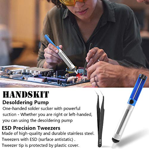 Solder Iron,Soldering Iron Kit,HANDSKIT Electronics Solder Welding Tool Set 60W Adjustable Temperature,5pcs,Soldering Iron Stand,Desoldering Pump,Soldering Tips,Tweezers,Soldering Wire - Thumbnail 3