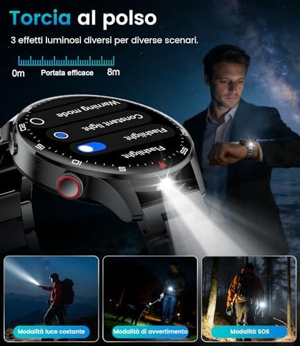 Smartwatch Uomo Militare, 800 mAh, Touchscreen HD 1.7", Luce LED, Funzione Telefono, Monitoraggio Cardiaco/Sonno, IP68, 110+ Modalità Sportive, Compatibile Android/iOS