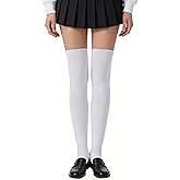 FdcZeyxior Women Thigh High Socks, White Over Knee Socks Cotton Cable Knit Sock for Women Simple Long Stockings Comfortable Long Knees High Sock for Girls Shopping Travel Party Daily Wearing