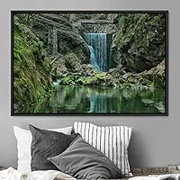 Framed Canvas Wall Art Forest Waterfalls Group Multicolor Nature Photography Realism Relax/Calm - 16x24 inches