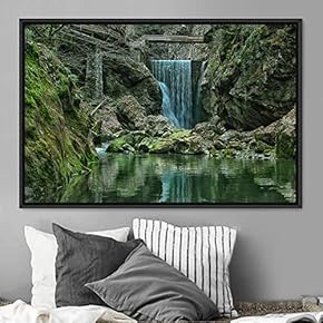 signwin Framed Canvas Wall Art Forest Waterfalls Group...