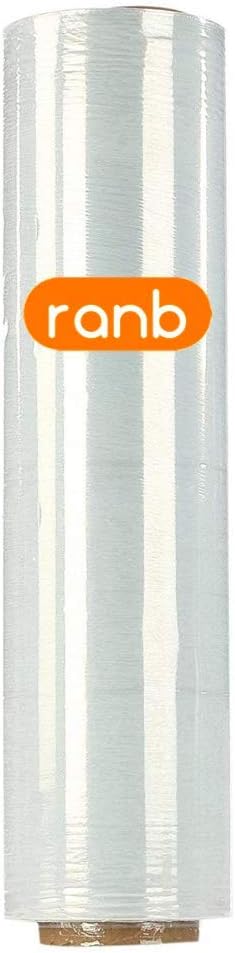 RANB- Stretch Film Wrap Industrial Strength 18" x 1100 Sq Feet, 80 Gauge Thick (20 Microns) Durable Self-Adhering Pallet Supplies - Perfect for Moving, Packing, Clear Cling Plastic Shrink Wrap Rolls.
