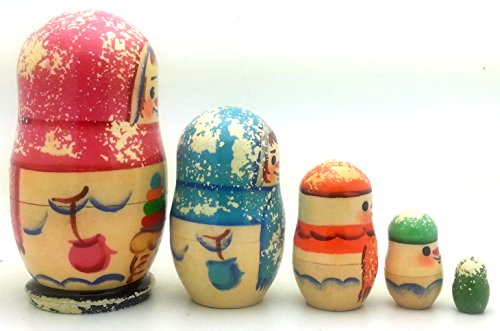 Snowman Russian Nesting Dolls Hand Painted 5 Piece Set 4 inch tall