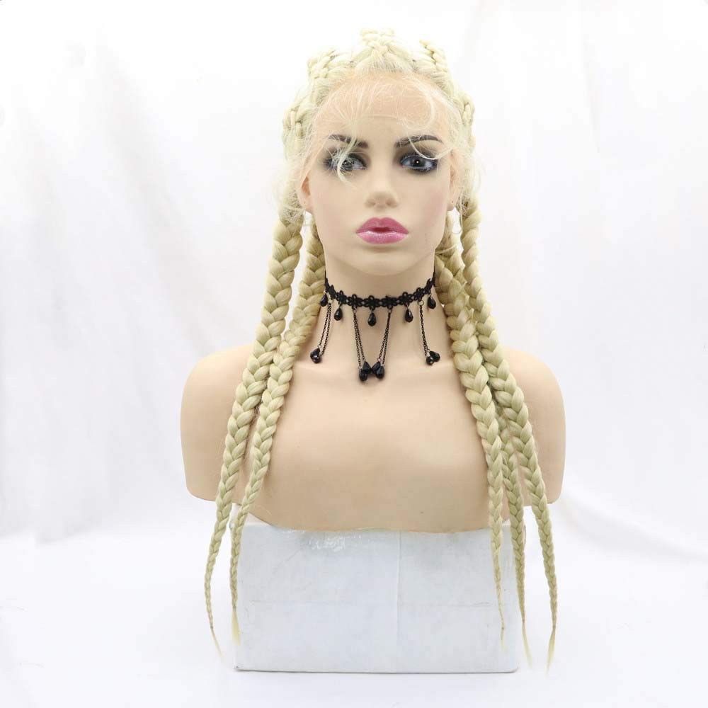 Xiweiya Wigs 613#Color 5Box Braid Wigs Synthetic Lace Front Blonde For Women Baby Hair Hand-Made Cornrow Hair Wig Synthetic Twisted Braids Wig โ image 1