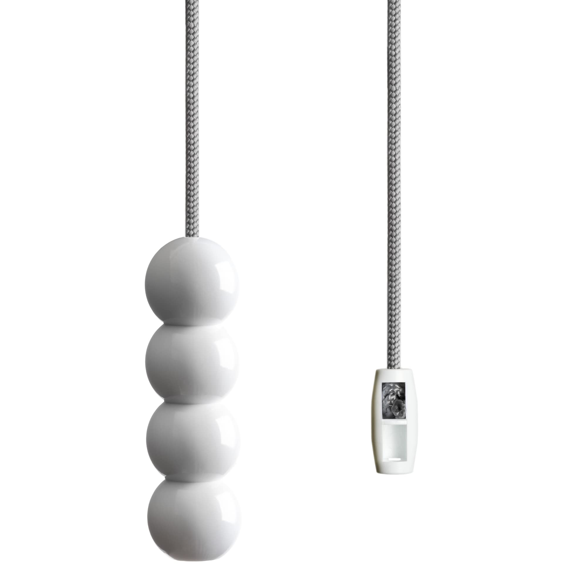 Light Pull Cord String with an Ice White Bead Style Handle, Choice of Contrasting Cord Colours in Jet Black and Metallic Silver. (Metallic Silver Cord)