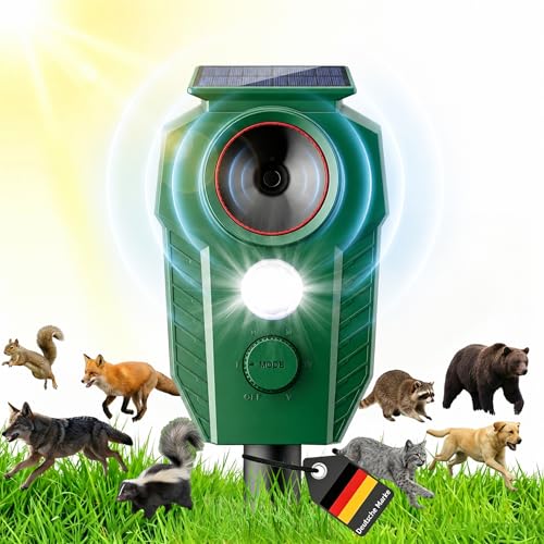 MEKEET Ultrasonic Cat Deterrent for Garden, Solar Cat Repellent, Marten Deterrent, Garden with Flash Light & PIR, IP65 Waterproof, Cat Scarer, Marten Repellent, Bird Repellent for G-Species, Patio
