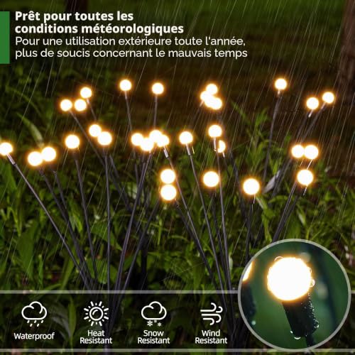 GEARLITE Firefly Garden Solar Light, 4 Pieces Outdoor Solar Light, IP65 Waterproof 8 LED Solar Outdoor Lamp Flowers Decorative for Garden, Terrace, Patio, Courtyard, Warm White