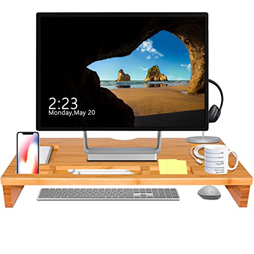Bamboo Monitor Stand Riser, ANKO 100% Natural Bamboo Monitor Riser with Storage Organizer, Laptop, Cellphones, Cup and Daily Supplies for Home & Office. (NATURAL- 1 PACK) - Thumbnail 7