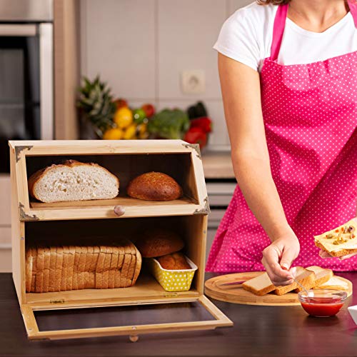 Large Bamboo Bread Box with Cutting Board for Kitchen Countertop