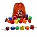 30 Jumbo Lacing Beads,Stringing Bead Set for Toddlers，Include 4 Strings, Carrying Nice SHAWE Bag - Montessori Toys for Fine Motor Skills Autism OT