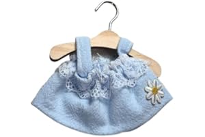 Plush Bunny Doll with 4 Interchangeable Dresses（No Doll）, Cream Color, Floral Pattern (Blue)