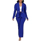 Aro Lora Pant Suits for Women Dressy 2 Piece Set Ruffle Peplum Blazer and Flare Pants Outfits for Business Office Work