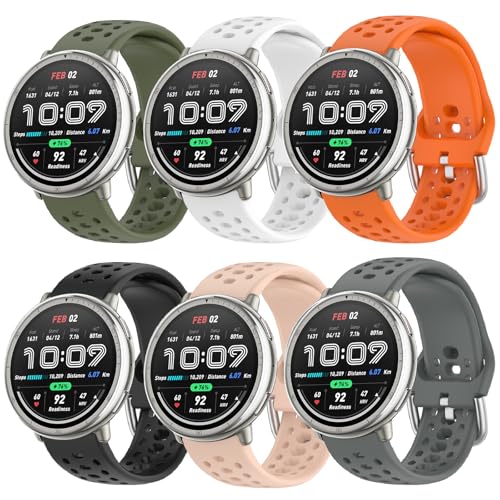 CHULN 6 Pezzis Cinturino per Amazfit Active 2/Active/Active 3 Premium/Garmin Vivoactive 5/Amazfit GTS/GTS 2/2 Mini, 20mm Regolabile Sportiva Cinturino in Silicone Morbido di Ricambio per Smartwatch.