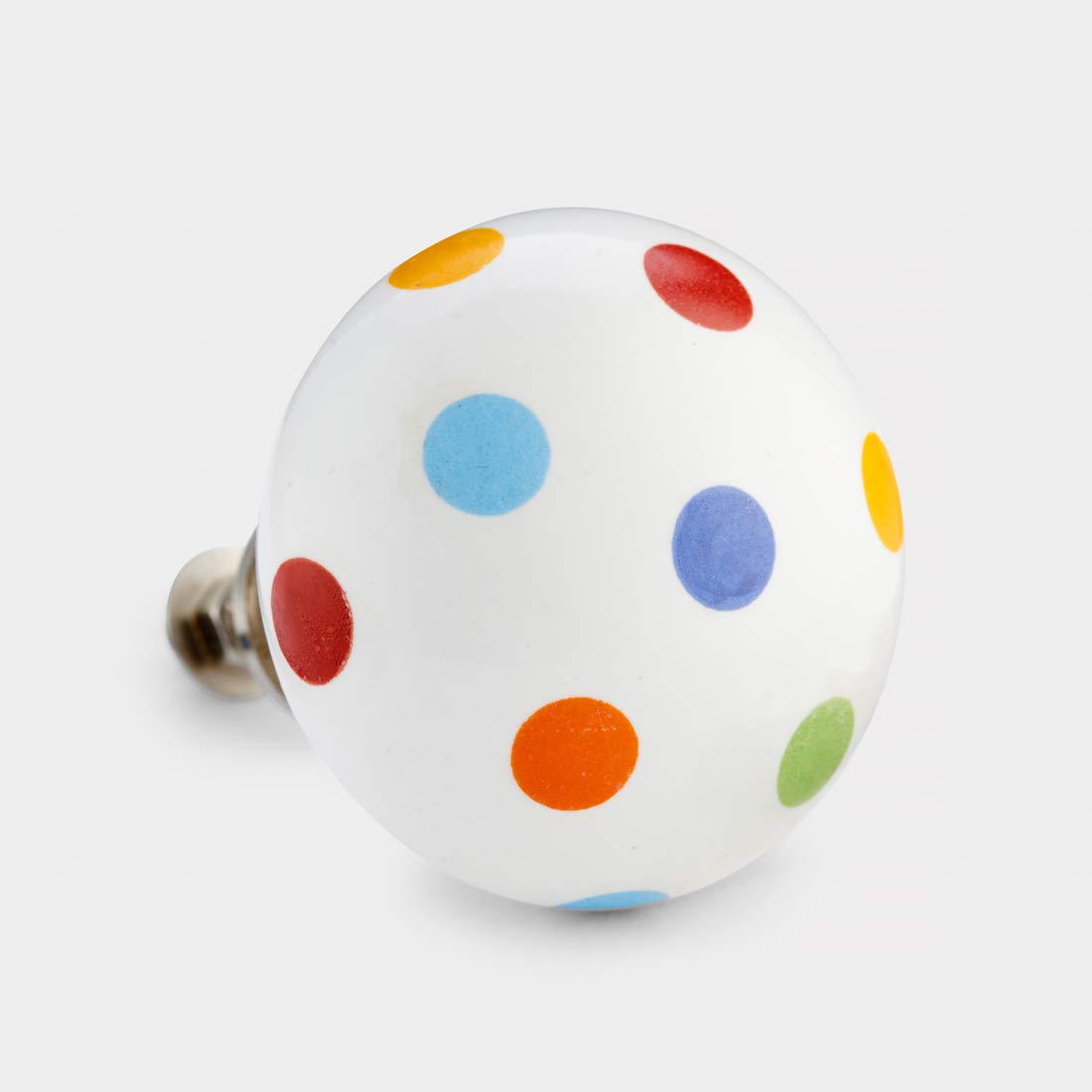 Pushka Home Large Multicoloured Spotted Ceramic Cupboard Knob. 50mm Colourful Handle for Your Furniture Doors. Suits Doors up to 21mm Thick. Features a Fun Polka dot Design on White.