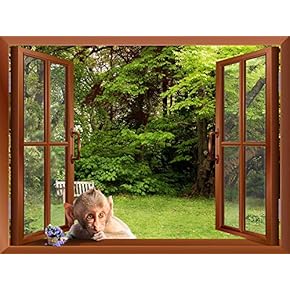 A Monkey Outside of an Open Window Removable Wall Sticker/Wall Mural - 24"x32"