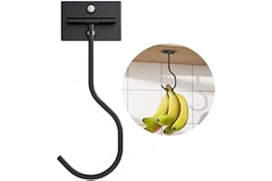 bussdis Under Cabinet Banana Hook Foldable - Adhesive Bananas Hanger, Heavy Duty Stainless Banana Holder (13lb), Magnetic Fold-Up When Not in Use, Premium Material, Black