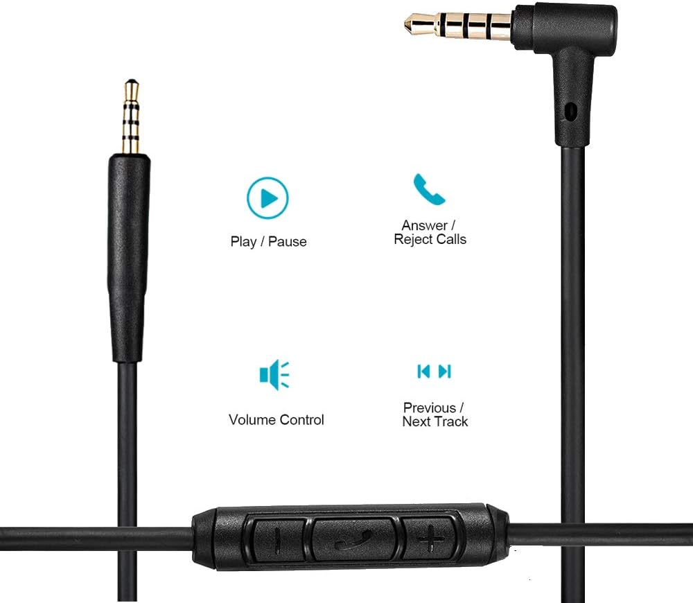 Cypher.V Replacement Audio Extension Cable Cord Wire,for Bose QuietComfort QC25 QC35 Soundlink SoundTrue On Ear Headphones with in Line Mic Volume Control (Black): Electronics