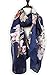 Unique Womens Oblong Floral Scarf - Cotton Feeling Chiffon Large Flowers Printed Voile Shawl Wrap in Dark Blue