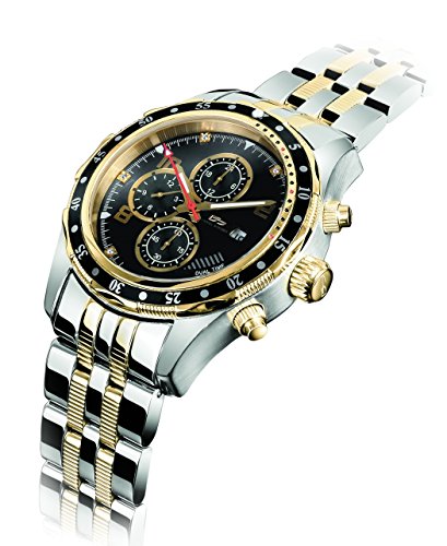 Daniel Steiger Alphagraph Two-Tone Watch - 18k Gold And Steel Finish - 6 Real Diamond Indices - Multi-Function Dual Time Movement