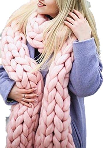 Super chunky infinite scarf, cowl. Handmade Scarf Super Chunky Wool Scarf Arm Knit Giant Wool Yarn Scarf Infinity Scarf (Scarf, Pink)