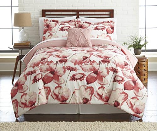 Amrapur Overseas | Florentina 8-Piece Printed Reversible Bed in a Bag (Blush/White, King)
