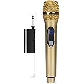 Diyeeni Handheld Karaoke Mic, Microphone System with Rechargeable Receiver, Portable Dynamic Microphone with LED Display, for Singing Stage Wedding Speech (Gold)