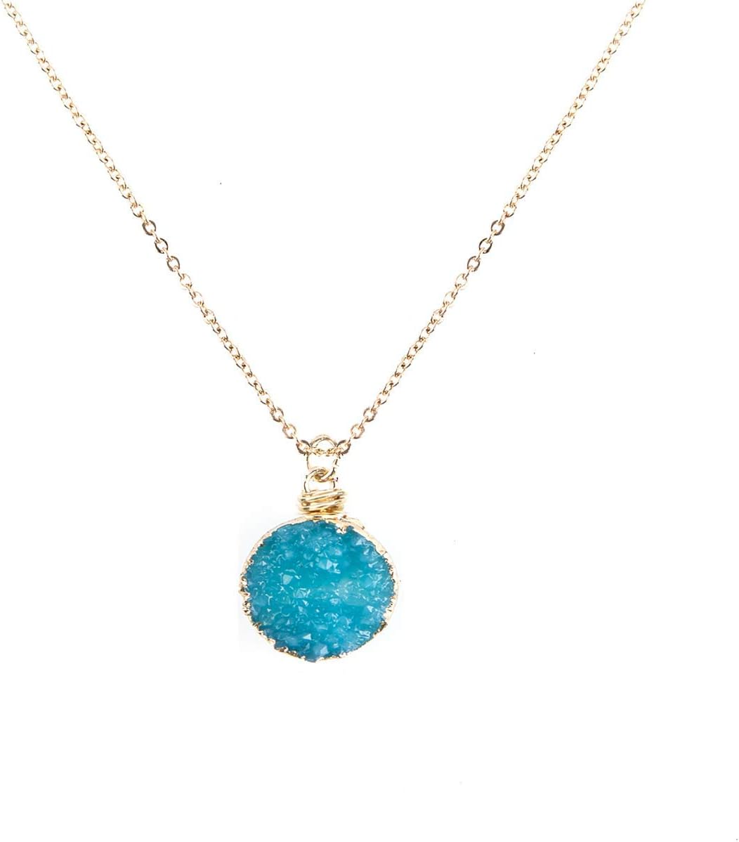 NTLX Gold Plated Pendant Necklace for Women – Stylish Gold Design – Druzy Pendant Necklace – Great Gift