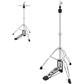 EASTROCK Foldable Portable Hi-Hat Stand 7.5lb,Silver and Black | Adjustable Height High Hat Stand, Hi-Hat Cymbal Stand with Smooth Pedal, Silver and Black