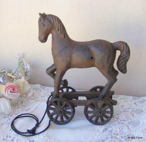 Cast Iron Pull Toy Horse with Wheels