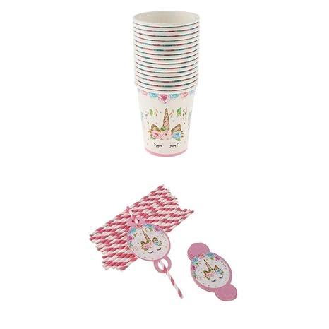 FLAMEER Einhorn Pappbecher + Strohhalme für Camping BBQ Party und wichtige Aktivitäten