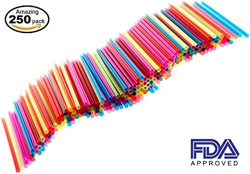 Drinking straws - plastic straws - cocktail straws - big party straws - holiday straws bulk - colored straws - soda straws - big straws - juicing straws - set of 250 - assorted