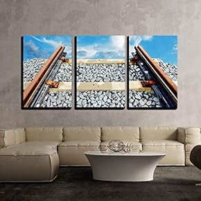 3 Piece Canvas Wall Art - Railroad Ending into Cloudy Sky - Modern Home Art Stretched and Framed Ready to Hang - 16"x24"x3 Panels