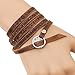 MORE FUN Multilayer Design Dark Brown Leather Cuff Bangle Thin Leather Rope Wristband Bracelet (silver)