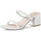 Leevar Square Toe Heeled Sandals for Women - Women's Low Block Heels Sandals - 2.25IN Open Toe Ankle Strap Chunky Heels - Slip on Heeled Sandal Mule- Nude Black Strappy Heels for Party Wedding Dress Shoes